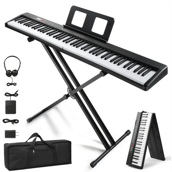 VINGLI Digitalpiano E Piano 88 Tasten, Digitalpiano Semi-Gewichtete Tastatur, Dual-Bluetooth, Sustain-Pedal-System, mit/ohne Ständer, Schwarz/Weiß