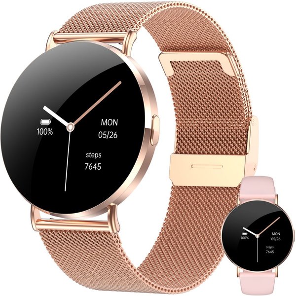 Levowatch EVE Damen Smartwatch, extraflach, Sprachsteuerung, AMOLED Always-On Smartwatch (4 cm/1,3 Zoll, Android und iOS) Fitness Tracker Uhr, Blutdruck, Period