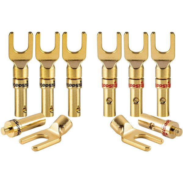 Poppstar Kabelschuhe für Lautsprecherkabel, Stecker 24k vergoldet Audio-Adapter, 8x Gabelstecker elektrische Verbindung von Kabeln bis 4mm² Querschnitt