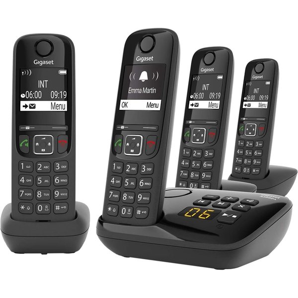 Gigaset Gigaset AS690A Quattro - 4 Schnurlose Telefone mit Anrufbeantworter Schnurloses DECT-Telefon (Mobilteile: 4, Anrufschutz & Anrufbeantworter & Kontrastre