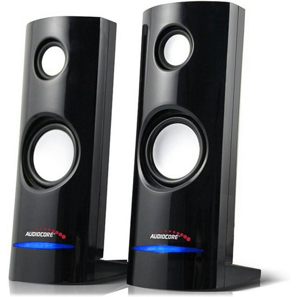Audiocore AC860 PC-Lautsprecher Stereo, 2.0 (USB, AUX-Kabel, 8 W, Blaue LED-Beleuchtung Stereo-Lautsprecher 2.0 PC 8 Watt RMS Schwarz)