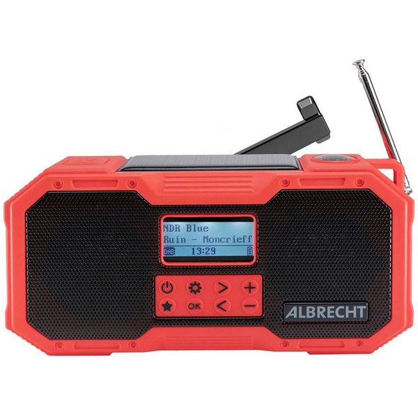 Albrecht DAB+ Notfall Outdoor Kurbelradio, - (UKW, SOS, Taschenlampe 27911 Radio (Akku-Ladefunktion, Handkurbel, Solarpanel, spritzwassergeschützt)