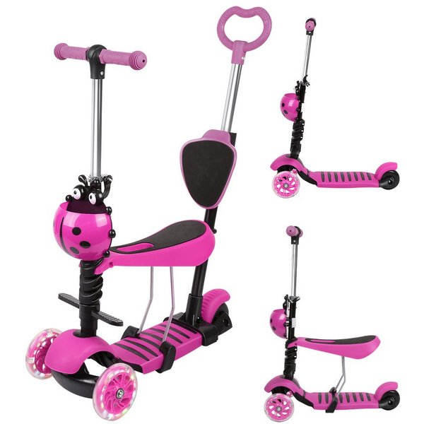 JEOBEST Scooter 3-in-1 Kinderroller mit Rückenlehne & Abnehmbarem Sitz, Höhenverstellbarer 3-Rad-Tretroller ab 2 Jahre