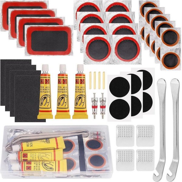 LuxusKollektion Fahrradständer 48-teiliges Fahrrad Flickzeug Set für Reifenreparatur & Notfall-Sets