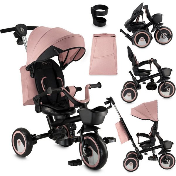 MoMi Dreirad-Kinderwagen Ivi, 360° drehbarer Sitz & höhenverstellbare Schiebestange