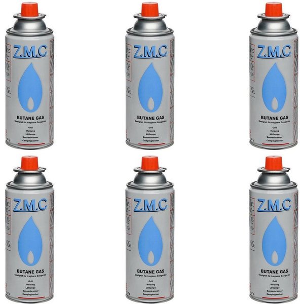 ZMC Gaskartusche Butan Gas Kartusche 227g Butangas Gaskartusche Silber, Zubehör für Gaskocher Campingkocher Brenner Gasheizung Gasbrenner, 6 St., MSF-1a Gaskart