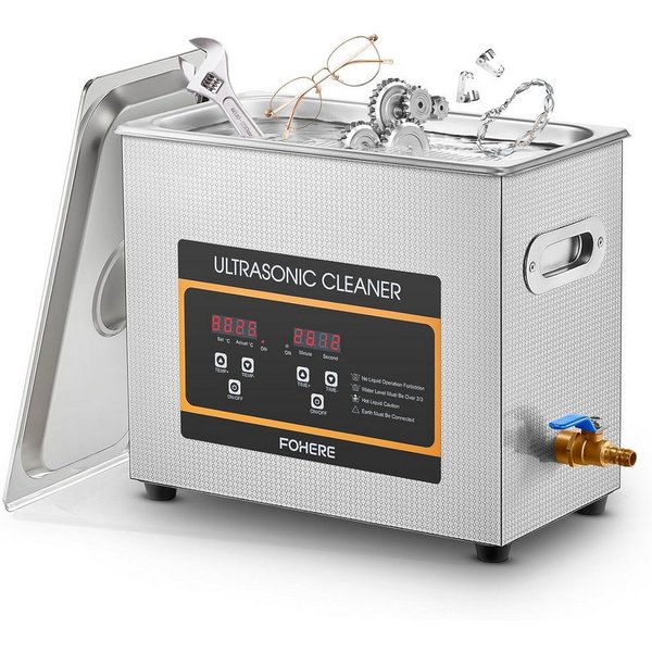 FOHERE Ultraschallreiniger 6,5 L digitaler Ultraschallreiniger mit Heizungstimer, 304 Edelstahl, mit rutschfesten Silikonfüße und LED-Bedienpanel