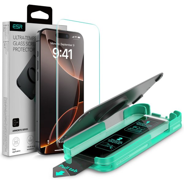 ESR Displayschutzglas Armorite Displayschutz für iPhone 16 Pro für iPhone 16 Pro, Einfache Anbringung, Ultimativer Bildschirmschutz