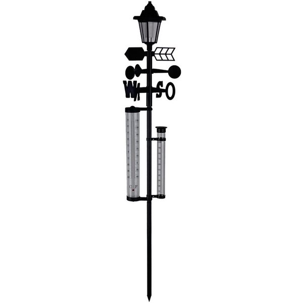 Kynast Solar Wetter-Station 5in1 mit Temperaturanzeige, Regenmesser Außenwetterstation (mit Solarlampe, Windgeschwindigkeits- und Windrichtungsanzeige)