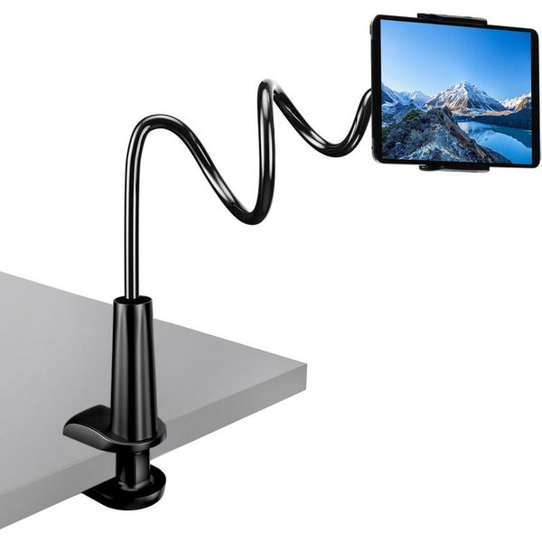CLM-Tech Schwanenhals Tablet Halterung Bett - Smartphone Halter Tisch langer Arm -, (bis 11,00 Zoll, Geräte - iPad Betthalterung - Schwarz, 2-tlg., Flexible Kin