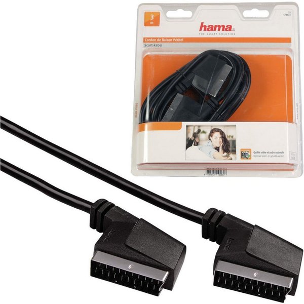 Hama Scart-Kabel 3m RGB 21-polig Anschlusskabel AV TV-Kabel, Scart, (300 cm), Audio Video Kabel für TV VHS Videorekorder DVD-Player DVB-T2 Receiver