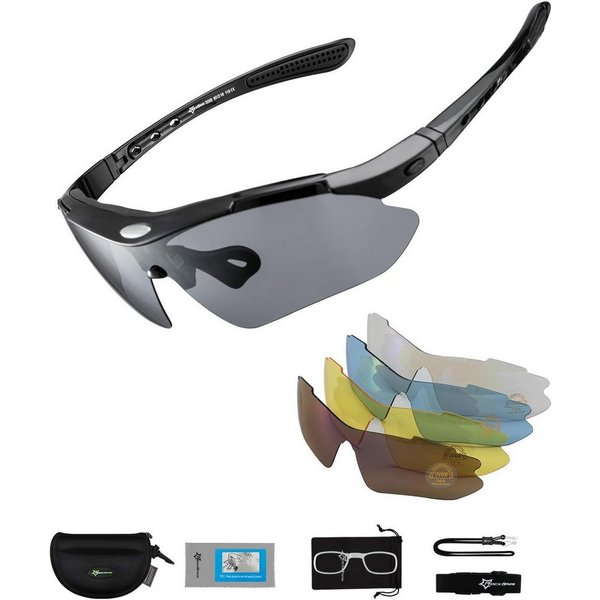 ROCKBROS Fahrradbrille Unisex Fahrrad-Sonnenbrille mit 5 Wechselgläsern