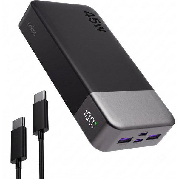 NOBIS Powerbank 20000mAh 45W Schnellladegerät Externer mit C zu C Kabel Powerbank 20000 mAh, power bank mit Digitalanzeige für Smartphone Laptop Tablet für Reis
