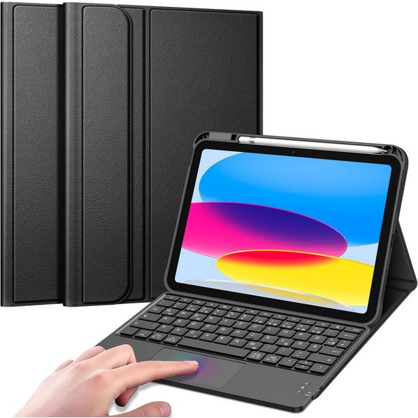 Fintie Tablet-Hülle für iPad 11. Generation 2025 11"(A16), iPad 10. Generation 2022 10.9", mit magnetischer Abnehmbarer Deutscher Touchpad Tastatur-QWERTZ Layou