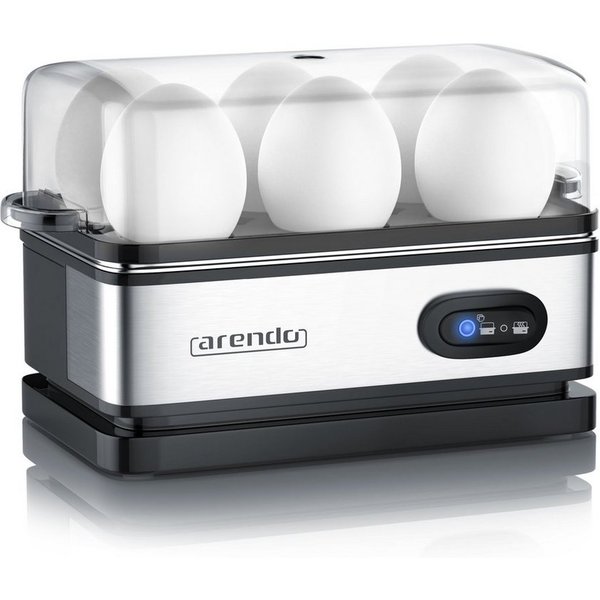 Arendo Eierkocher 6-fach, Edelstahl, mit Warmhaltefunktion, frei wählbarer Härtegrad, Anzahl Eier: 6 St., 400 W, Kipp-Funktionsschalter mit Indikationsleuchte, 