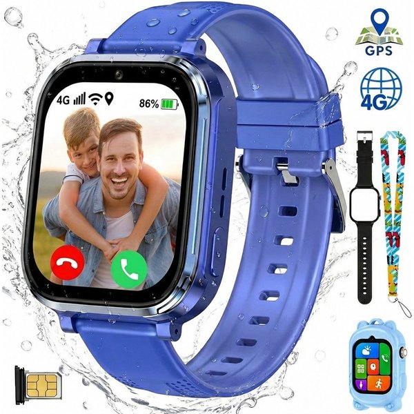 Vashoy Kinderuhr T59/T53 Smartwatch Kinder mit GPS,Kindgerecht sicher Smartwatch (5 cm/1.83 Zoll, RTOS/4G (LTE) 4G Telefonfunktionen Smartwatch, 6-tlg., GPS-Ort