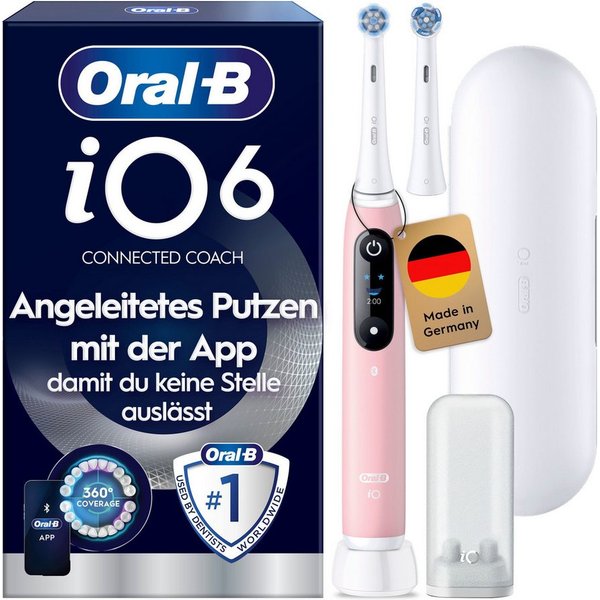 Oral-B Elektrische Zahnbürste iO Series 6 N, Aufsteckbürsten: 2 St., Magnet-Technologie, Display & Reiseetui