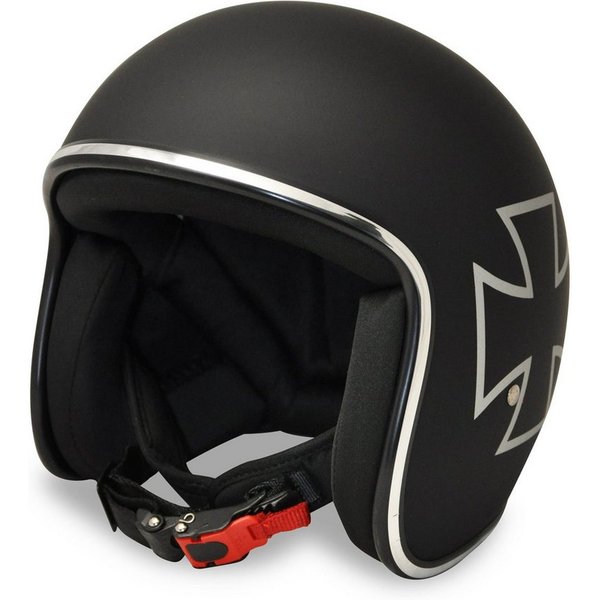 Alpha Speeds Motorradhelm ATELIER — Classic Iron Cross, Jet-Helm • Fiberglas • Matt Schwarz, nur ca. 800 g, inkl. herausnehmbare Wangenpolster, Slim & Smart Fit