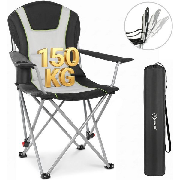HOMECALL Campingstuhl Angelstuhl faltbar Klappstuhl mit hoher Rückenlehne (Getränkehalter, Gepolstert, bis 150KG, 1 St), 3 fach Verstellbare Rückenlehne