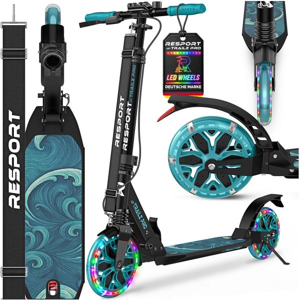 RE:SPORT Cityroller RE:SPORT® Trailz Pro Cityroller Scooter inkl. Tragegurt und Klingel, (Scooter höhenverstellbar & klappbar, Kickscooter Tretroller inkl. Hand