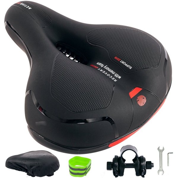 Feel2Home Fahrradsattel Fahrradsattel Ergonomischer Sitz Gel Schaum Rückstrahler rot und blau (Stück, mit Sattelbezug), Atmungsaktiv