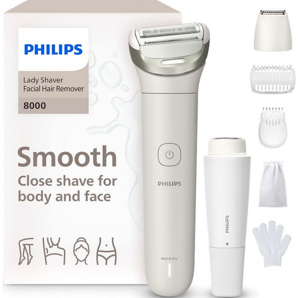 Philips Elektrorasierer Lady Shaver Series 8000, Aufsätze: 3, kabelloser Rasierer, nass und trocken, inkl. Trimmeraufsatz