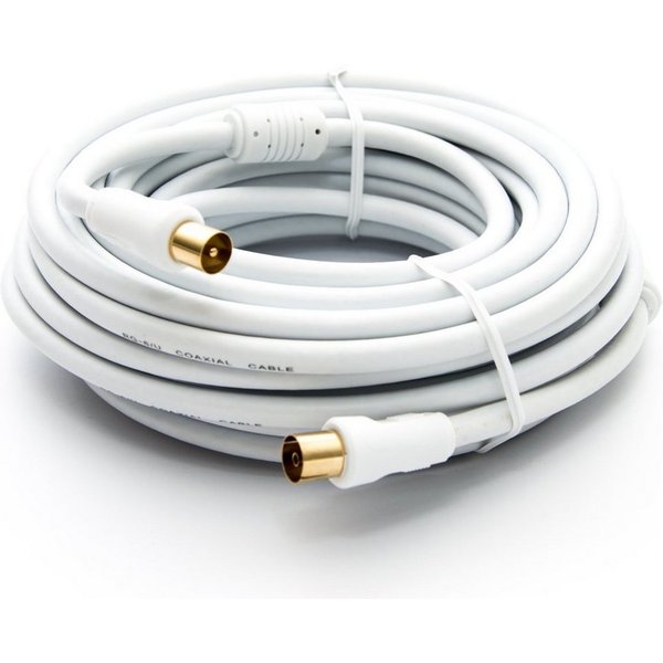 PremiumX 20m TV Antennenkabel IEC-Anschlusskabel mit Mantelstromfilter Weiß TV-Kabel