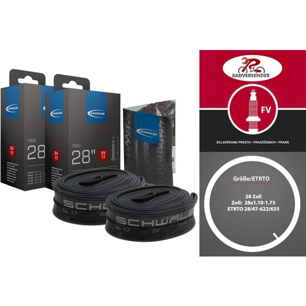 Schwalbe Fahrradschlauch 2 Stück 28 Zoll Schwalbe Schläuche 28x1.10-1.75 tube 28/47-622/635 SV, 28 Zoll, (2-St)