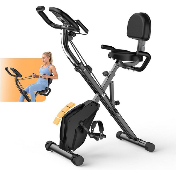 Gywowken Heimtrainer - 4-in-1 X-BIKE Fahrrad Klappbar für Zuhause (Packung, mit 16 Stufen verstellbarem Magnetwiderstand und Spannseil), - 150kg Belastbar - LCD