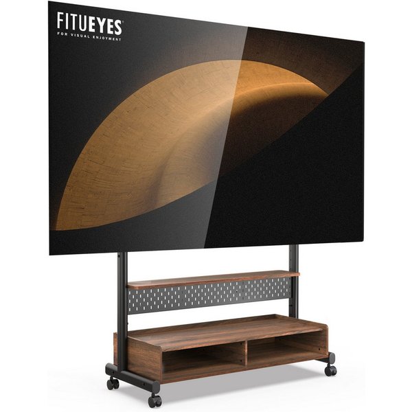 FITUEYES TV-Ständer TV Rollwagen mit Lenkrollen, Ablage, 2 Fächern, Lochplatte, (bis 100,00 Zoll, höhenverstellbare, 70-100 Zoll)