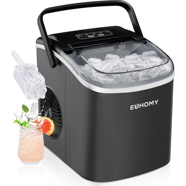 EUHOMY Eiswürfelmaschine Eiswürfelmaschine, 12 kg/24h, 2 Eisgrößen, selbstreinigend, kompakt, Leise, kompakt und schnell einsatzbereit fuer den taeglichen Eisbe