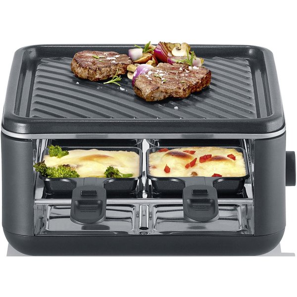 Severin Raclette Black Line Lite Mini RG 2360, 4 Raclettepfännchen, 600 W, Raclette-Grill
