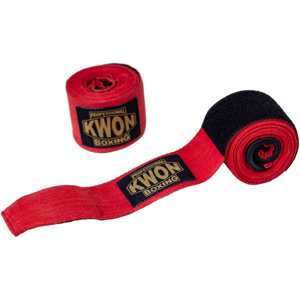 KWON Boxbandagen Premium Gel Box-Bandage unelastisch Boxen Handbandagen Faustbandagen (3,5 m, Paar), Profi Qualität für Wettkampf und Training, schwarz oder rot