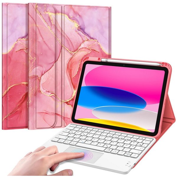 Fintie Tablet-Hülle für iPad 11. Generation 2025 11"(A16), iPad 10. Generation 2022 10.9", mit magnetischer Abnehmbarer Deutscher Touchpad Tastatur-QWERTZ Layou