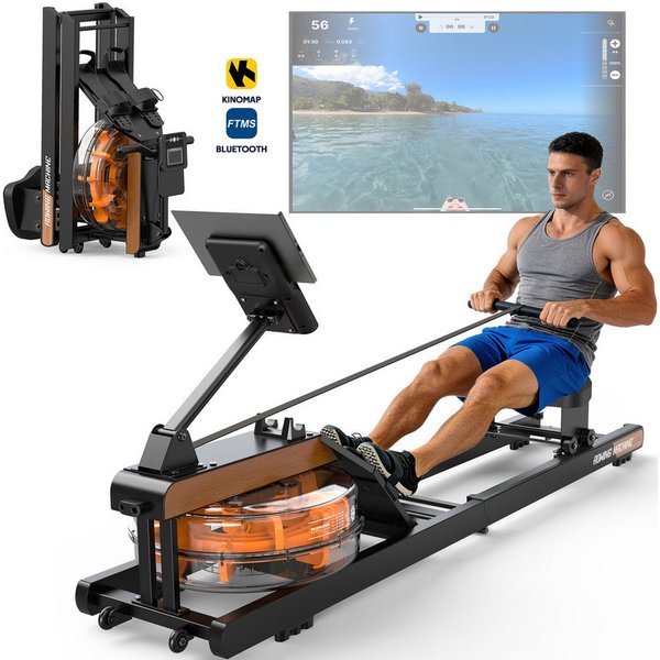 VOWVIT Rudergerät Klappbares Wasserrudergerät mit immersiver Trainingserfahrung (1-tlg), Bluetooth-Display, 98 % vormontiert, belastbar bis 160 kg