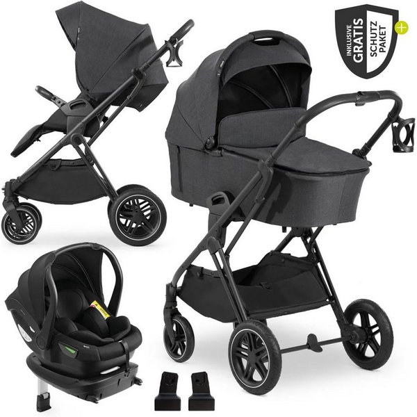 Hauck Kombi-Kinderwagen Vision X Trio Set - Melange Black, 4in1 Kinderwagen Set mit Babyschale, Babywanne, Sportsitz, Isofix Base
