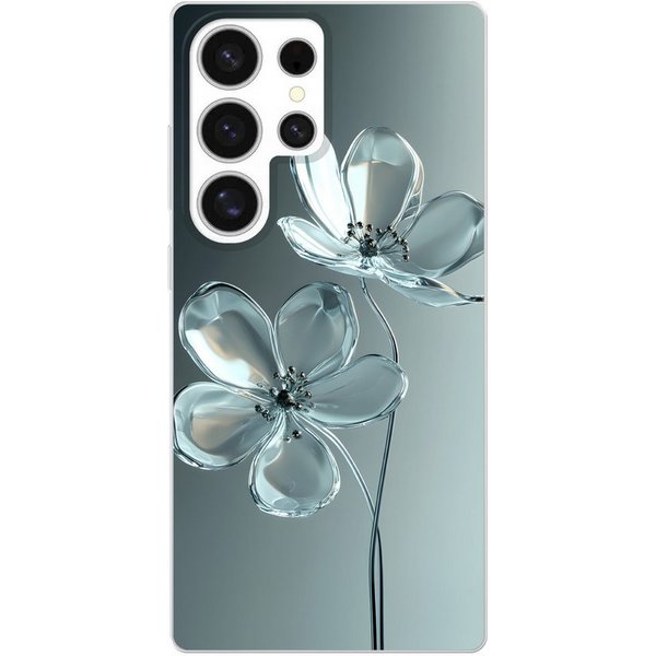 MuchoWow Handyhülle für Samsung Galaxy S25 Ultra Kristall - Blumen - Grau, Phone Case, Silikon, Schutzhülle Dünn