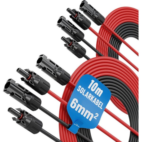 ABSINA 2x 2 Solarkabel 6mm2 10m H1Z2Z2-K schwarz & rot - PV Kabel 6mm2 10m Solarkabel
