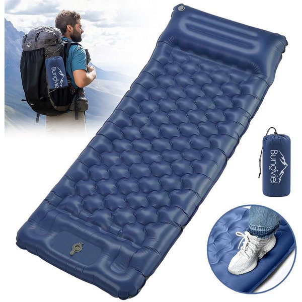 Bundviel Isomatte Camping Selbstaufblasend 12cm Dicke Luftmatratze Utraleicht mit Fußp, Ultraleicht 196x70x12cm / 196x83x12cm