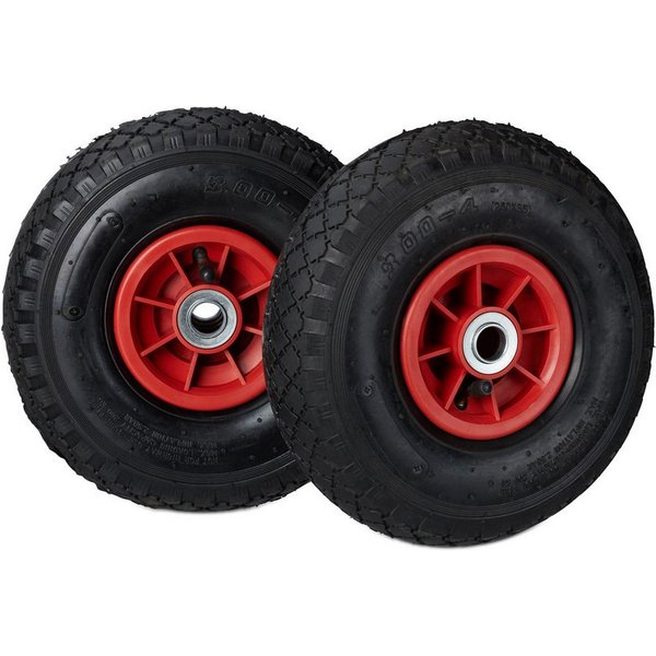 relaxdays Sackkarren-Rad 2er Set Sackkarrenrad 3.00-4 luftbereift (2 St), Schwarz-Rot