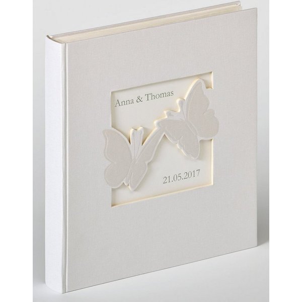 Walther Design Fotoalbum Hochzeitsalbum Farfalla, buchgebundenes Hochzeitsalbum, Leineneinband, Permuttprägung