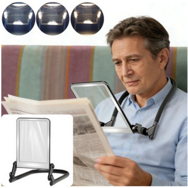 VIVIHEYDAY Umhängelupe 5X Wiederaufladbare Lupe mit Licht, Freihändige Leselupe mit Licht, für Senioren Groß, Flexible Schwanenhalslupe zum Lesen, Reparieren, N