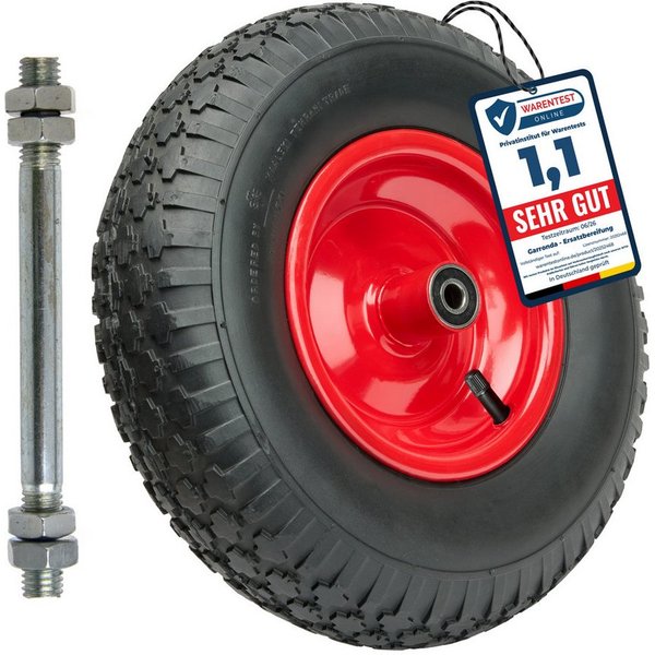 Garronda Schubkarren-Rad Ersatzrad Schubkarrenrad Luftreifen Reifen Stahlfelge Achse GD-0163 (Reifen, Achse), 4.00-6 2PR
