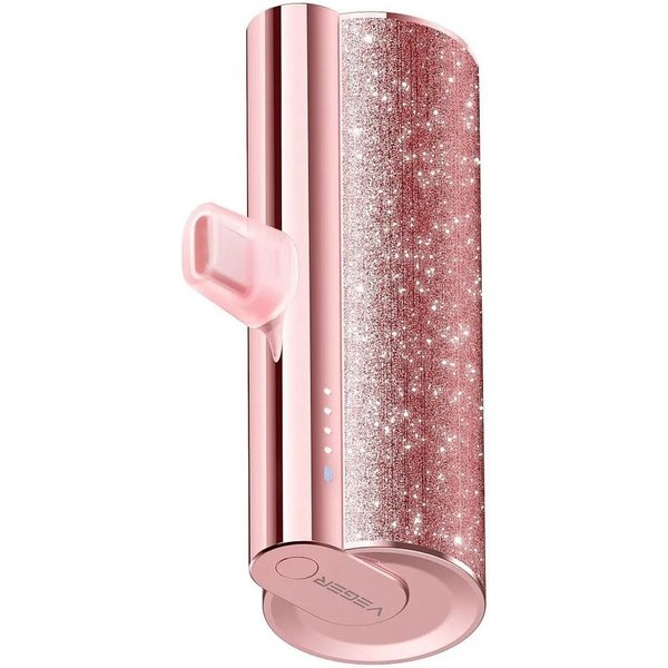 VEGER Powerbank 5 000 mAh mit eingebautem Anschluss 12W PlugOn mit Glitzer Powerbank