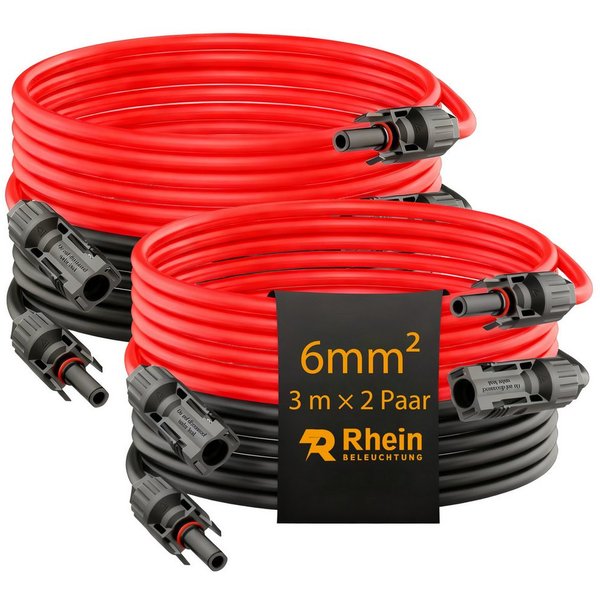 Rhein Beleuchtung PV-Panel Verlängerungskabel 6 mm² (2 Paar) Solarkabel, MC4-Stecker, Für Solarmodule, Wohnmobil & Balkonkraftwerk (300 cm), UV-beständig & wass