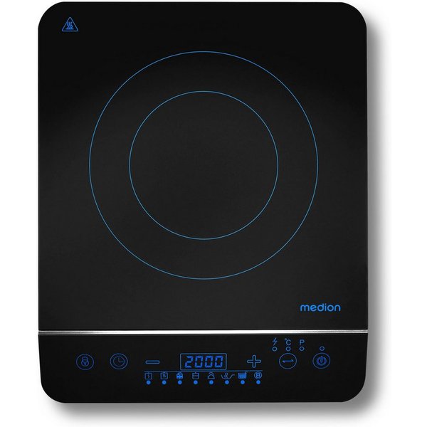 Medion® Einzel-Induktionskochplatte MD 17595, 2000 W Induktionsleistung, automatische Topferkennung, Timer, Temperaturbereich 60 - 240°, Sensor-Touch-Display, 1