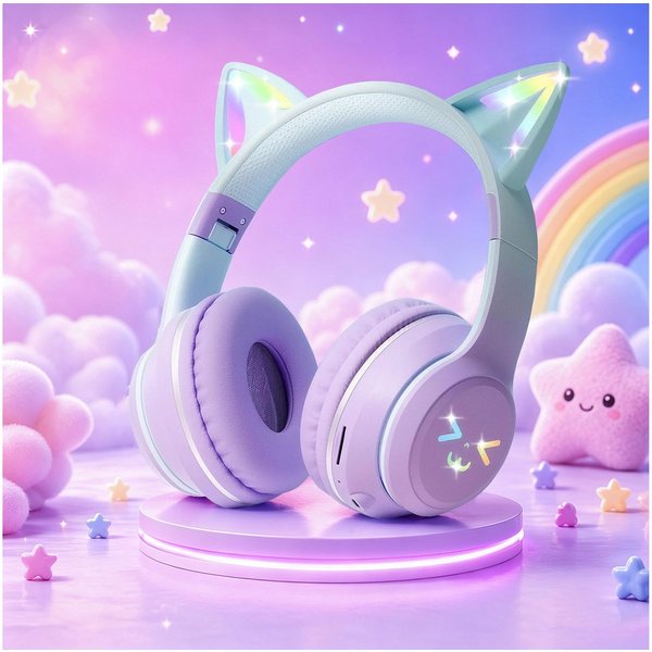 FOSMET Bluetooth Kopfhörer Kinder mit LED-Leuchten 60dBA Lautstärkebegrenzung Over-Ear-Kopfhörer (10 Stunden Spielzeit, Stereo-Sound, Kinderkopfhörer für Tablet