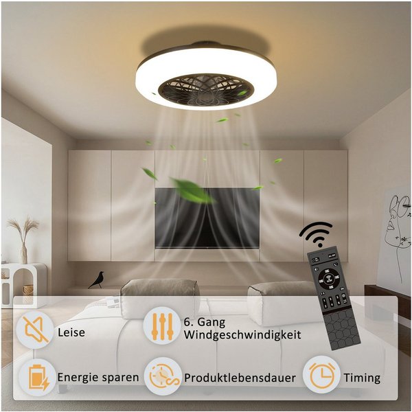 ZMH Deckenventilator Mit Fernbedienung & Licht Leise für Schlafzimmer Timer Dimmbar Fan