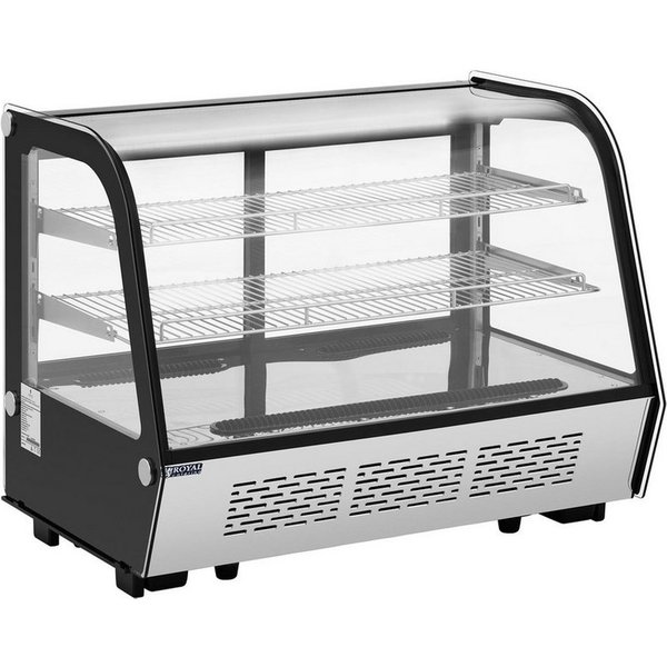 Royal Catering Kühlschrank RCCC-160ST, 69 cm hoch, 57 cm breit, Kühlvitrine 160 L Kuchentheke 3 Ebenen Kühltheke Edelstahl + Glas 2 -