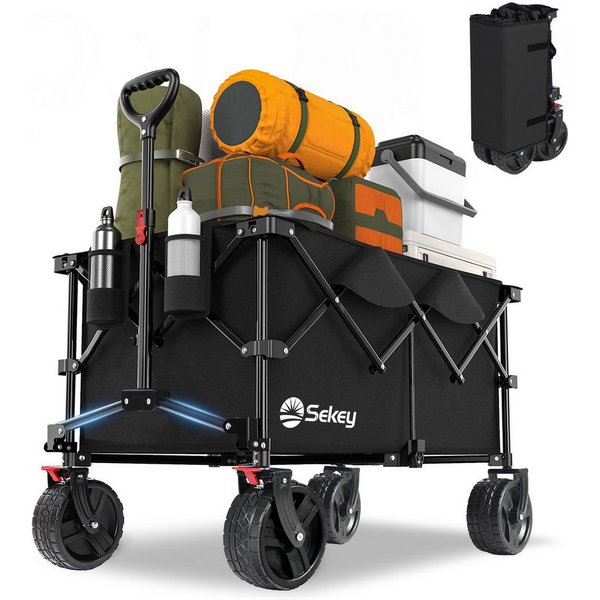 Sekey Bollerwagen Faltbarer Bollerwagen bis 200kg Handwagen Breite Reifen Alle Gelände, Ultrakompakte Faltgröße, mit einer Hand faltbar, 200L 200 KG belastbar